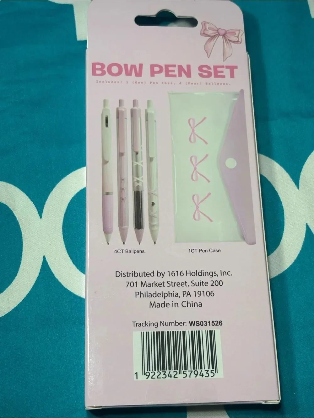 New 5 pc Bow Pen Set - Pink Bow Design
